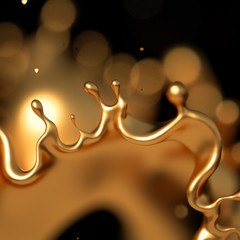 Elegant, luxury splash of gold liquid. 3d illustration, 3d rendering.