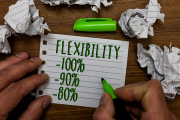 Word writing text Flexibility 100 90 80. Business concept for How much flexible you are maleability...