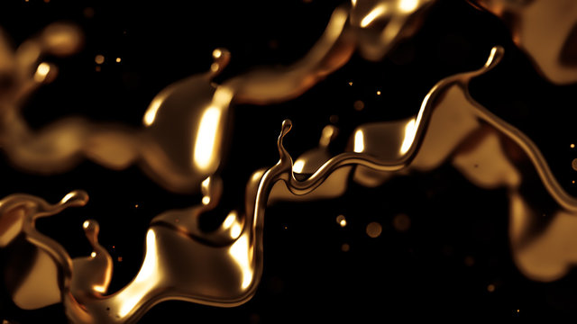 Elegant, luxury splash of gold liquid. 3d illustration, 3d rendering.