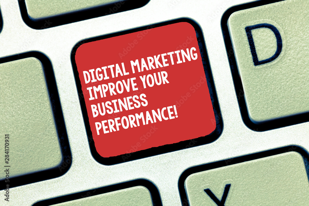 Poster conceptual hand writing showing digital marketing improve your business perforanalysisce. business p