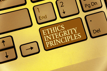 Handwriting text writing Ethics Integrity Principles. Concept meaning quality of being honest and...
