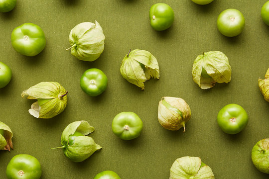 Green Mexican tomatillos in background