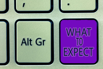 Handwriting text writing What To Expect. Concept meaning Confusion about the belief of what will...