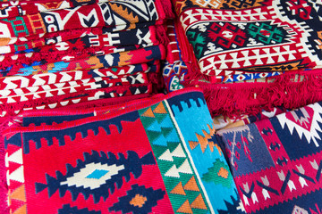 Assortment of ancient homemade turkish oriental carpets