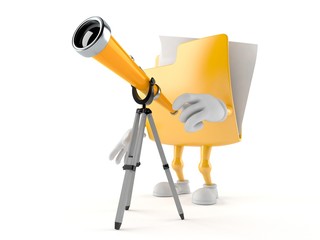 Folder character looking through a telescope