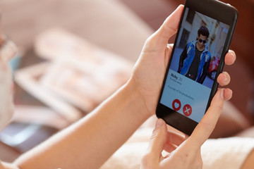 Woman using online meeting app