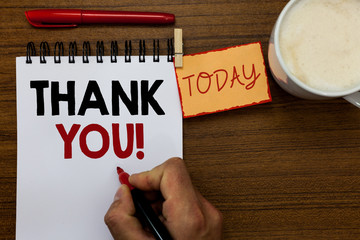 Text sign showing Thank You. Conceptual photo replaying on something good or greetings with pleased...