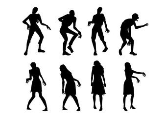 Zombie standing and walking actions in Silhouette style collection. sci fi fiction monster for decorate a horror and Halloween theme.