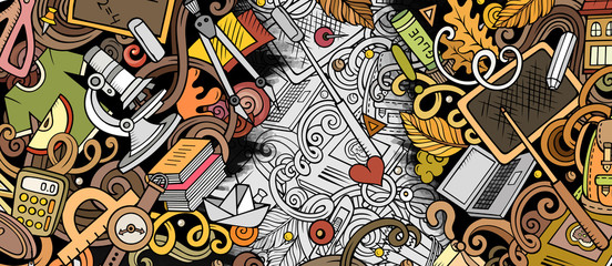 Fototapeta premium Cartoon cute colorful hand drawn doodles School background
