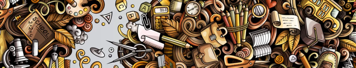 Badkamer foto achterwand Cartoon cute colorful hand drawn doodles School background © balabolka