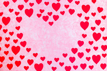 Valentine's Day concept. Red heart paper on pink and white background. Top view with copy space.