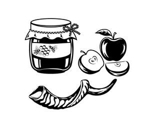 Set of silhouettes for jewish holiday Rosh hashanah 