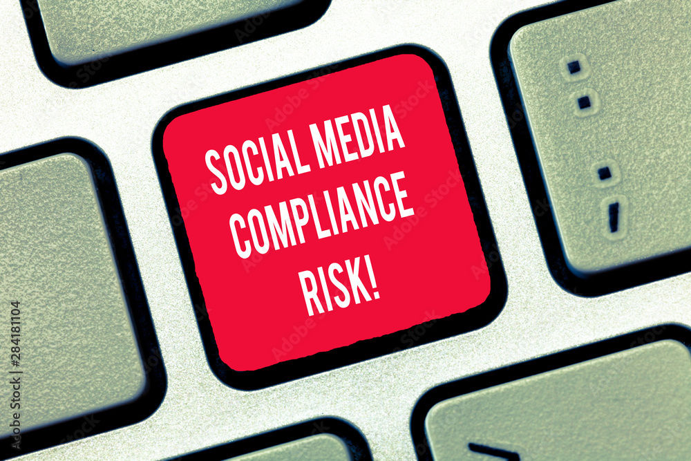 Poster writing note showing social media compliance risk. business photo showcasing risks analysisagement o