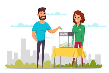 Man donating money flat vector illustration