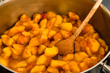 Cooking peach in pot