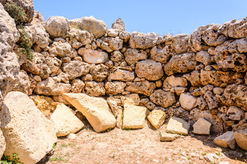 Altar in one of the rooms of the ancient megalithic temple of Gigantija, Xaghra, Gozo, Malta.
