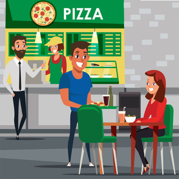 Food court, pizzeria flat vector illustration