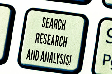 Text sign showing Search Research And Analysis. Conceptual photo Investigation data information analytics Keyboard key Intention to create computer message pressing keypad idea