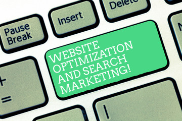 Conceptual hand writing showing Website Optimization And Search Marketing. Business photo text Search engine optimization Keyboard Intention to create computer message keypad idea