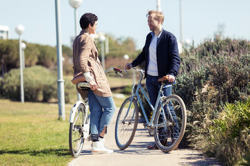 Couple with bikes in Barcelona