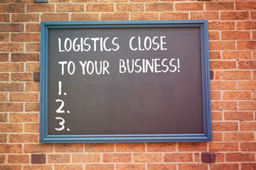 Word writing text Logistics Close To Your Business. Business concept for Means of transportation near to company