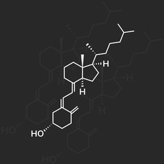 Vitamin D chemical formula on dark background