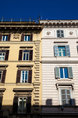 Beautiful architecture of the antique buildings at Rome city center