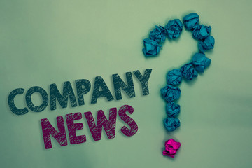 Text sign showing Company News. Conceptual photo Latest Information and happening on a business Corporate Report Crumpled papers forming question mark several tries unanswered doubt