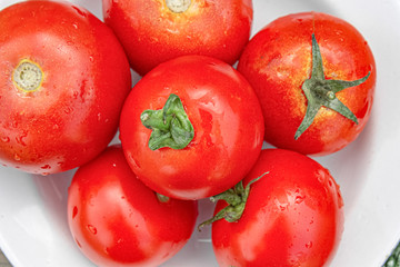 tomatoes and cucumbers on wooden background