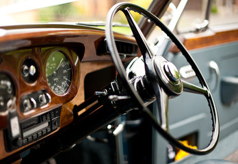 Steering wheel in a vintage car