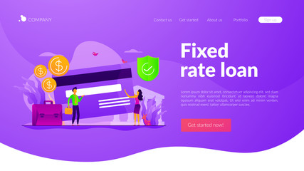 Credit card security, protecting financial savings. Monthly pay, salary, budget. Personal bank account, savings bank deposit, fixed rate loan concept. Website homepage header landing web page template