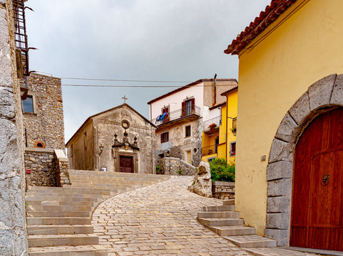 Maratea, Basilicata, Italy - The Old Town Aieta in Basilicata South of Italy with the church Chiesa Santa Maria della Visitazione.