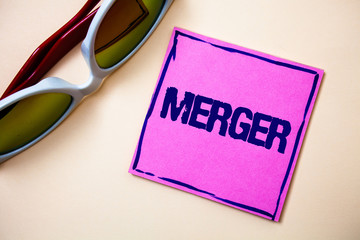 Conceptual hand writing showing Merger. Business photo text Combination of two things or companies...