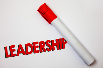 Writing note showing Leadership. Business photo showcasing Ability Activity involving leading a group of people or company Bold board pen red ink marker cap paper class study present lecture