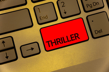 Text sign showing Thriller. Conceptual photo Chilling frightful moments in life film and movie...