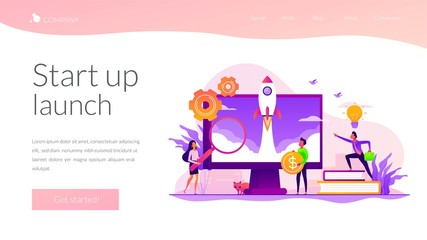Project management. Business process set up. Enterprise growth. Company development. Start up launch, Start up venture, entrepreneurship concept. Website homepage header landing web page template.