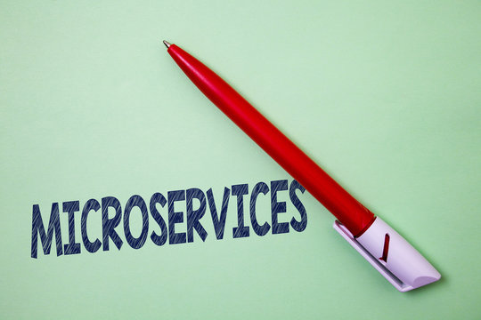 Handwriting text Microservices. Concept meaning Software development technique Decomposing an application Ball point artwork smooth parallel lines pattern study beautiful poster