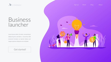 Startup, project launch. Team brainstorming, searching solution. Business idea, business plan, small business launcher, business development concept. Website homepage header landing web page template.