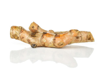 Group of two whole bright turmeric rhizome isolated on white background