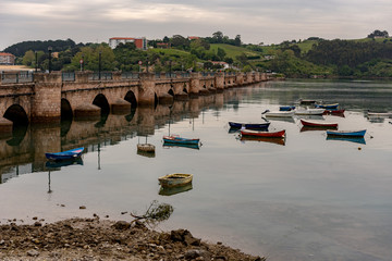 Panoramic views to San Vicente de la Barquera traditional village at Cantabria, Spain.