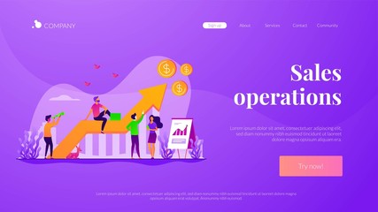 Business strategy, financial analytics. Profit increasing. Sales growth, sales manager, accounting, sales promotion and operations concept. Website homepage header landing web page template.