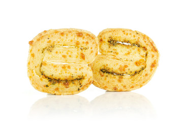 Group of two whole savory cheese palmier isolated on white background