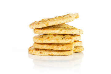 Group of five whole savory cheese palmier isolated on white background