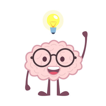 Cartoon brain character with lightbulb. Having an idea concept. Vector  illustration. Stock Vector | Adobe Stock