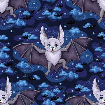 Cute cartoon bat seamless pattern background. Vector Illustration.