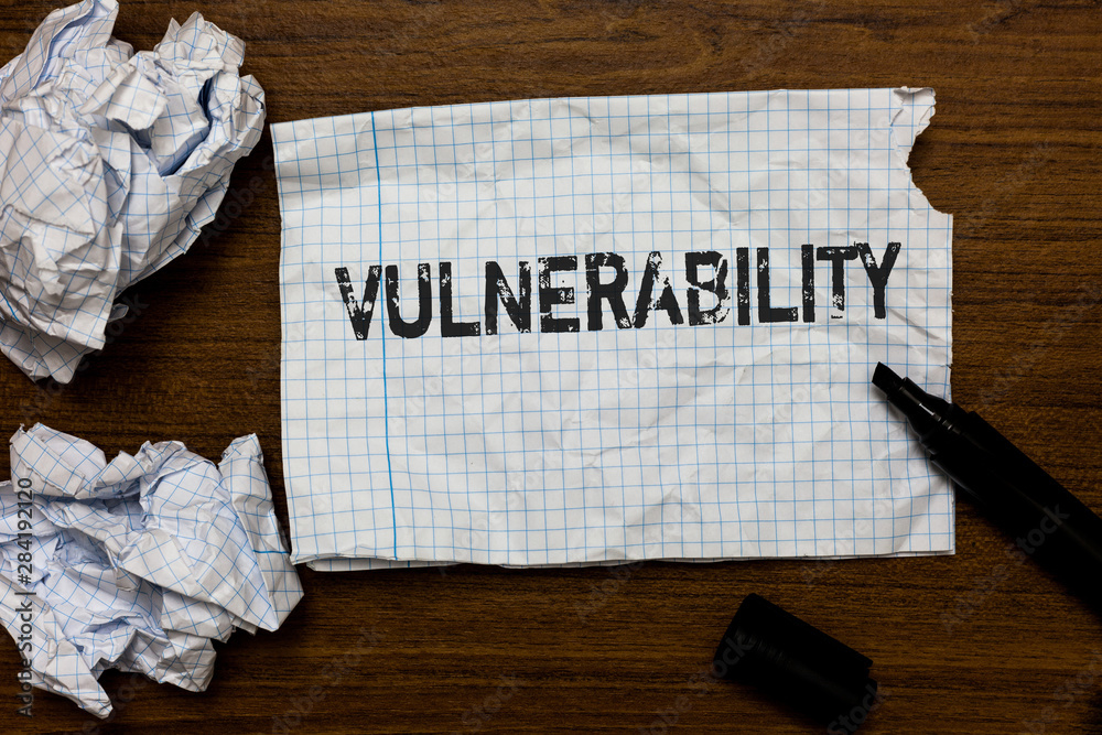 Poster handwriting text writing vulnerability. concept meaning information susceptibility systems bug explo