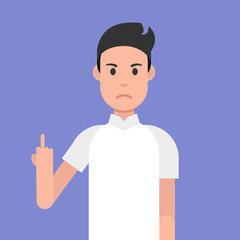 Man character design. Man is showing the middle finger. Obscene gesture. Vector illustration.