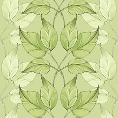 Seamless leaf pattern. Background with green branches