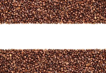Two strips of coffee beans with white background in between