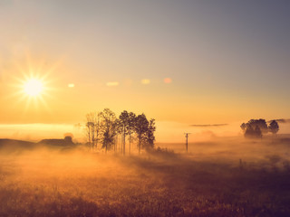 Wschód słońca. Warmia, Polska